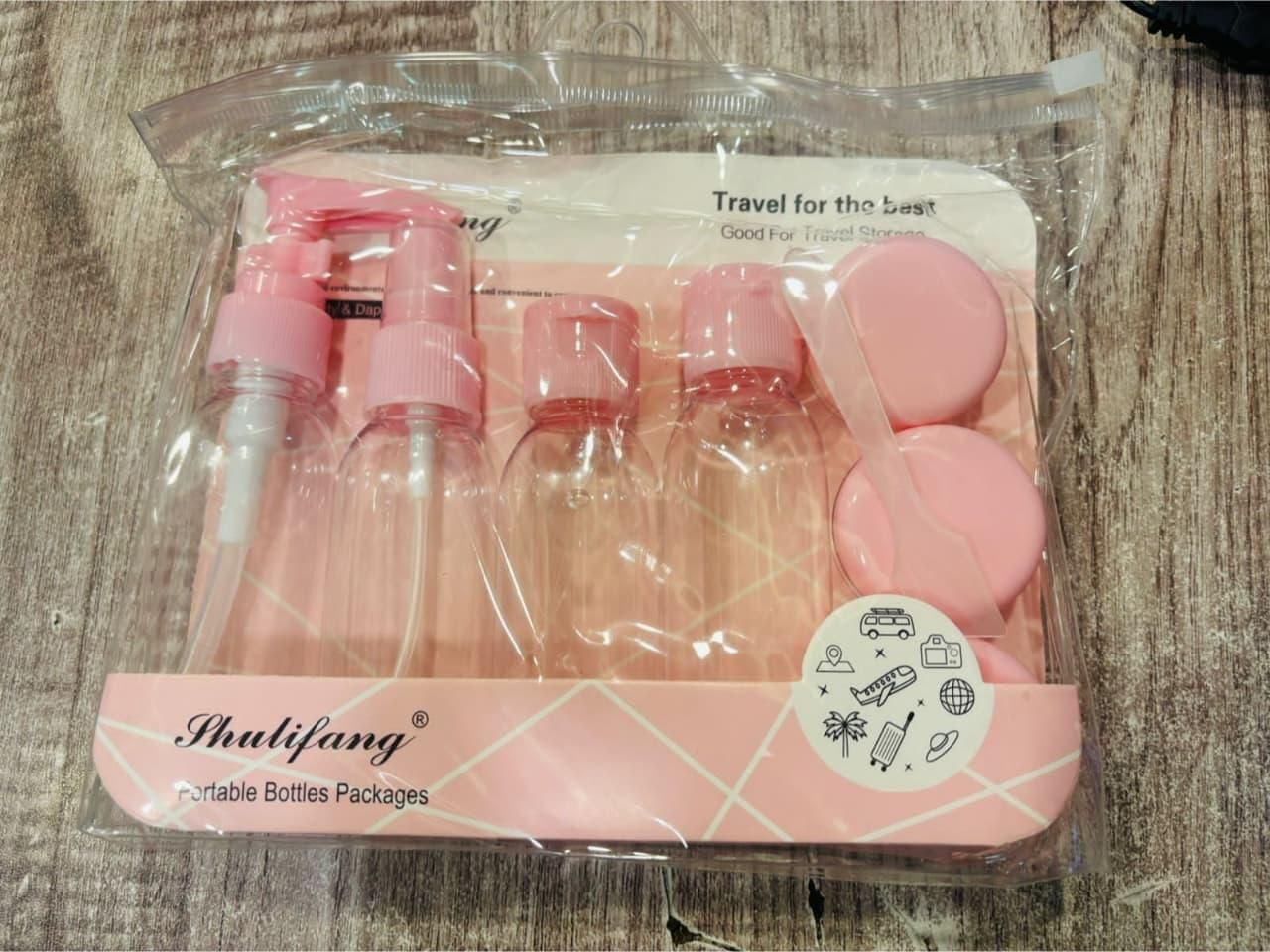 Refillable Travel Cosmetic Bottles with Pouch Set